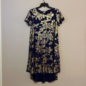 LuLa Roe Gold Metallic Floral on Navy Dress - Size XS